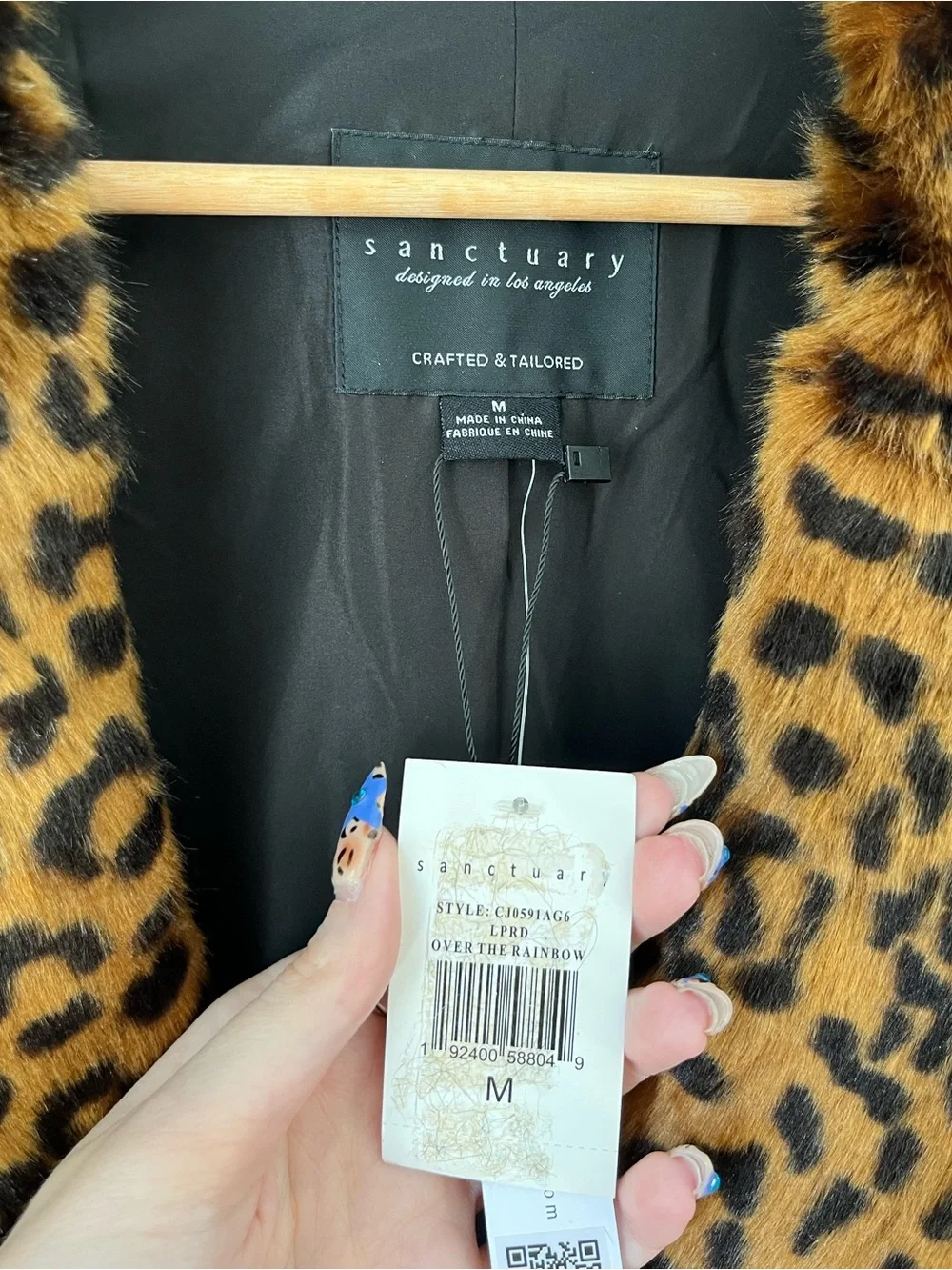 Sanctuary Over the Rainbow Faux Fur Leopard Animal Print Coat Mob Wife Med NEW